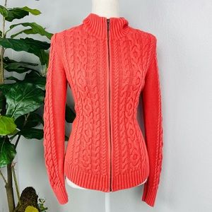 L.L Bean CORAL SALMÓN PINK CABLE KNIT SWEATER JACKET